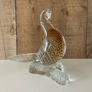 Murano? Controlled Bubble Amber Art Glass Dove Bird Figurine on Branch
